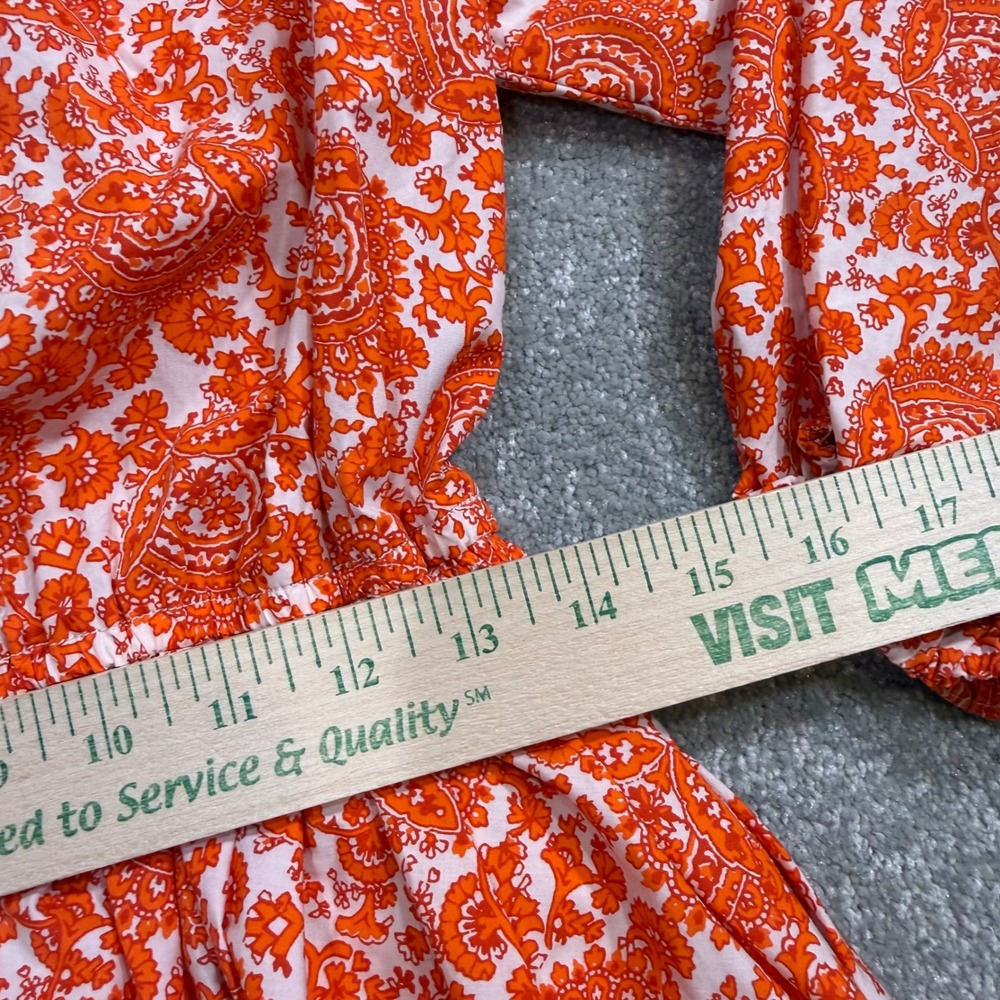 J Crew Ruffle Collar Mini Dress Cotton Poplin‎ Floral Bouquet Orange Paisley Med - Picture 16 of 16